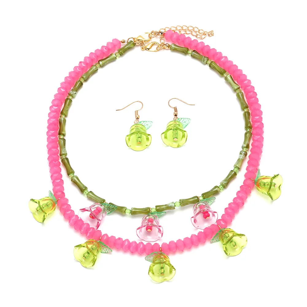 Summer light luxury handmade beaded colored morning glory pendant necklace fashionable sweet handmade flower collarbone chain