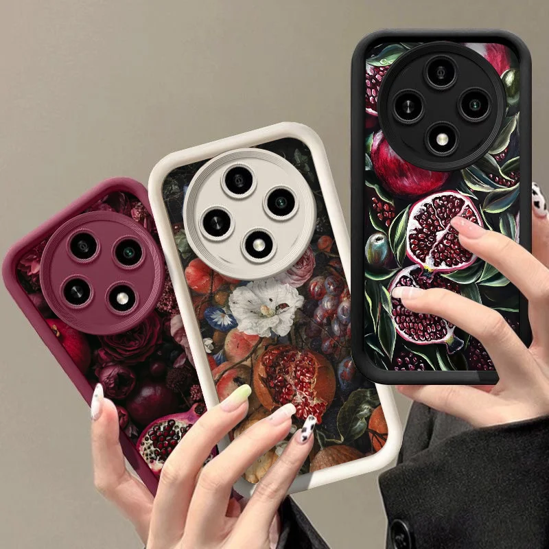 حافظة هاتف فاخرة على شكل زهرة الرمان لهاتف OPPO Reno 13F 14 12 11 10 Pro Plus 8T A79 A58 Find X3 X8 Lite 5G غطاء ناعم