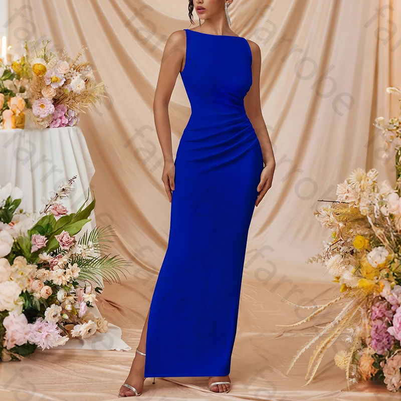 

Sexy Sleeveless Pleat Evening Dresses Elegant Side Slit Celebrity Dress Exquisite High Quality Prom Party Gowns Women Customized