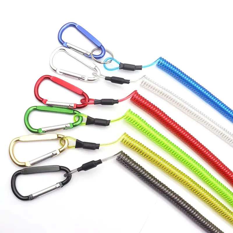 Keychains Anti-lost Rope Retractable with Keyring Carabiner Theftproof Coiled Spring Fishing Pliers Anti-lost Safety Lanyard