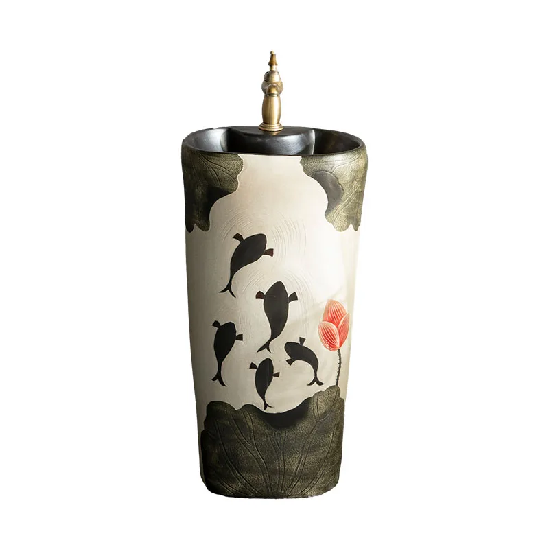 

Villa courtyard outdoor wash basin retro wind column wash basin balcony integrated wash basin