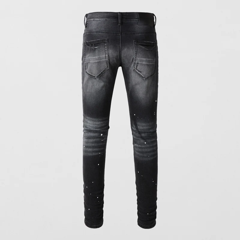 Designer fashion new black gray jeans washed nostalgic stretch slim fit washed painted jeans high street hip-hop brand new hombr