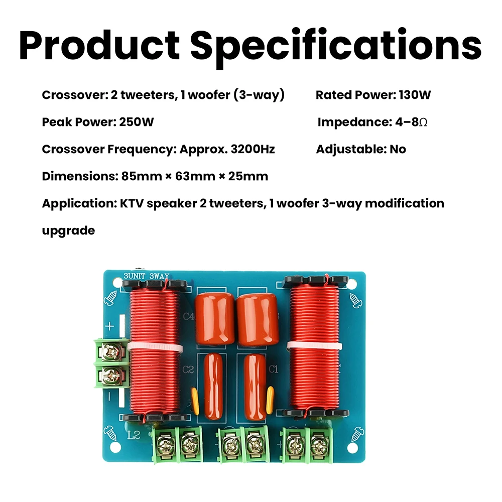 250W 3-Way Crossover (2 High, 1 Low) Hi-Fi Audiophile-Grade Home Theater Speaker System, Solder-Free WEAH-360
