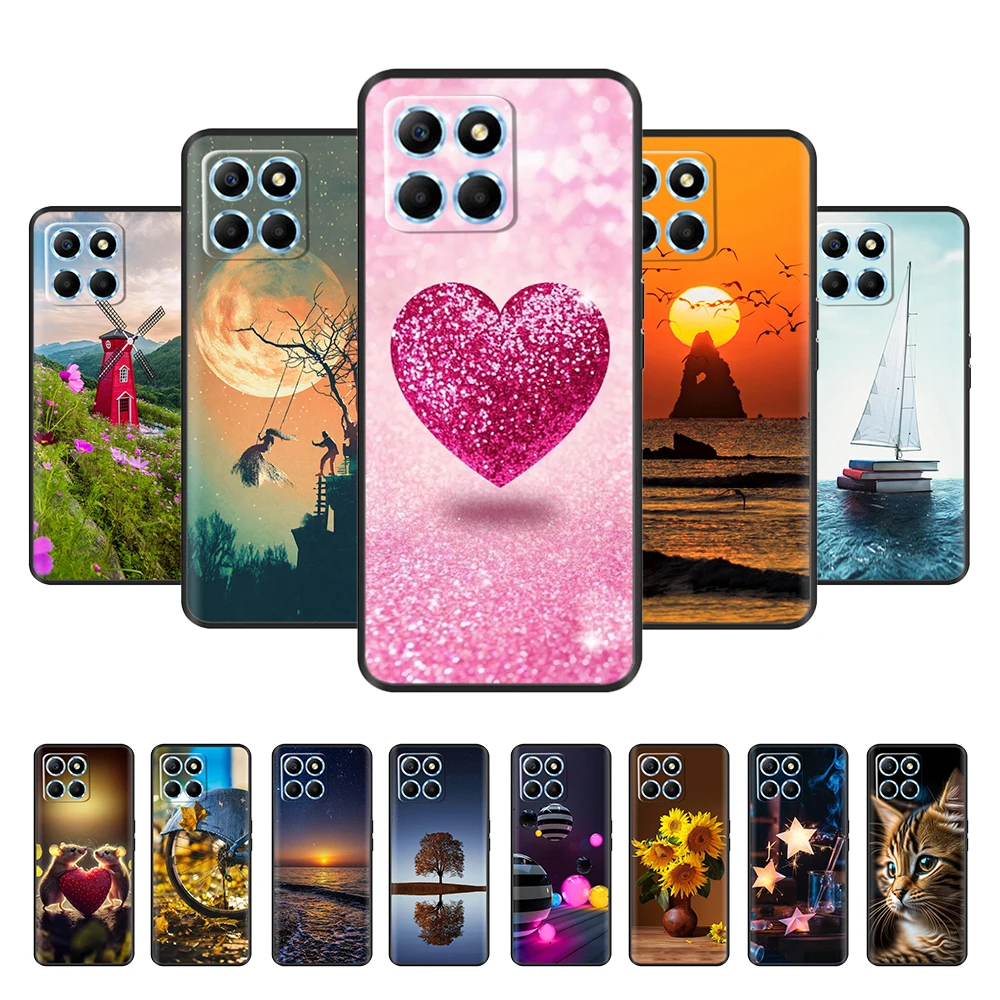 For Honor X8b Case 6.7'' Cute Heart Cartoon Painted Silicone Matte TPU Back Cover For HonorX8b 4G Phone Cases LLY-LX1 LX2 LX3