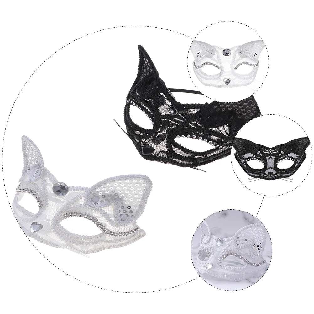 

2pcs Fox Mask Half Face Masquerade Masks for Halloween Lace Masks with Shimmer Details Fits Balls Carnivals