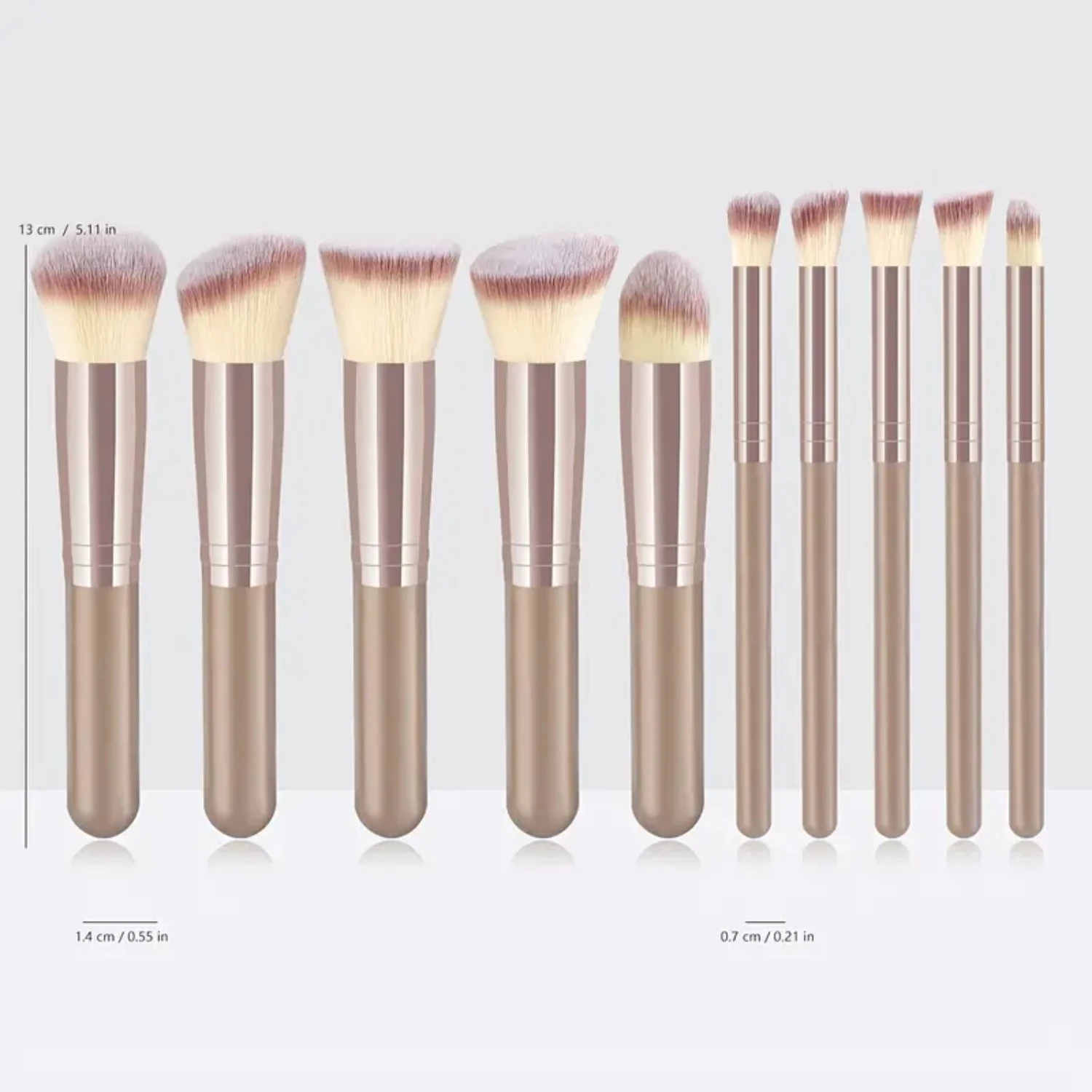 مجموعة فرش مكياج صناعية ممتازة - 10 قطع لكريم الأساس وبودرة وخافي العيوب وظلال العيون وأحمر الخدود