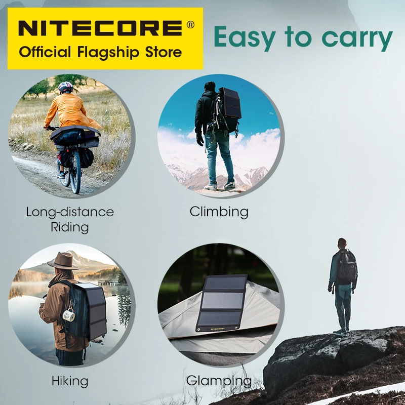 NITECORE FSP30 30W Portable Solar Panel Waterproof Small Solar Cell USB-C PD 18W Fast Charger for Phone Camping Hiking Riding