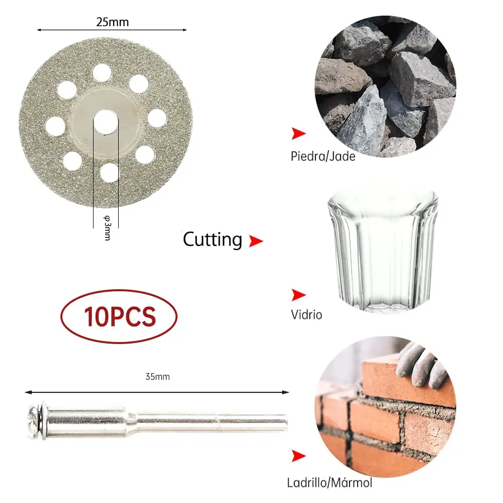 88 piezas Juego ruedas corte herramientas rotativas,10 Rueda corte doble malla, 10 Ruedas corte diamante