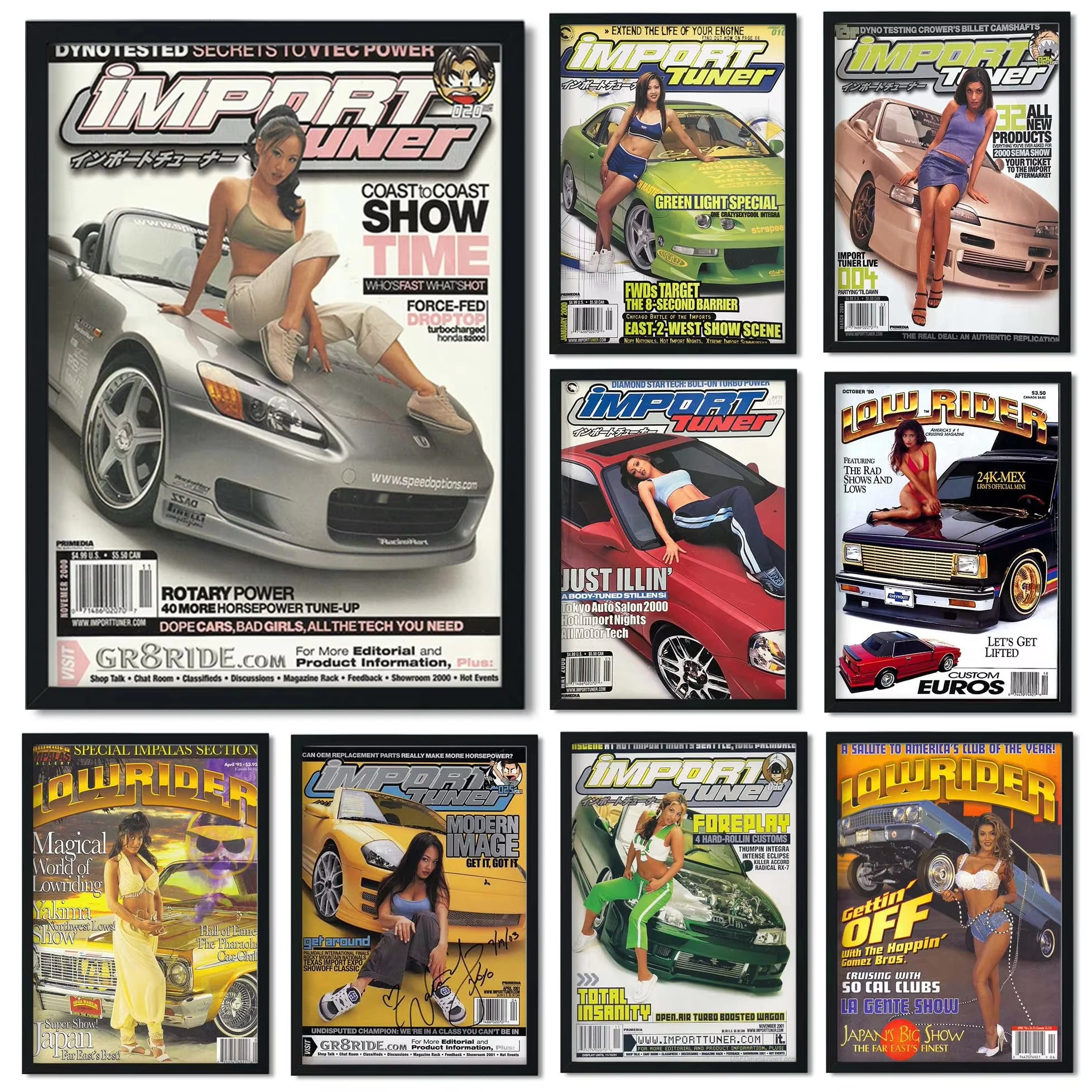 Póster de revista de coches de importación Retro Pop de los años 80, estética JDM GTR, coche deportivo, chica, Pin en lienzo, pintura, arte de pared, decoración de la habitación del hogar