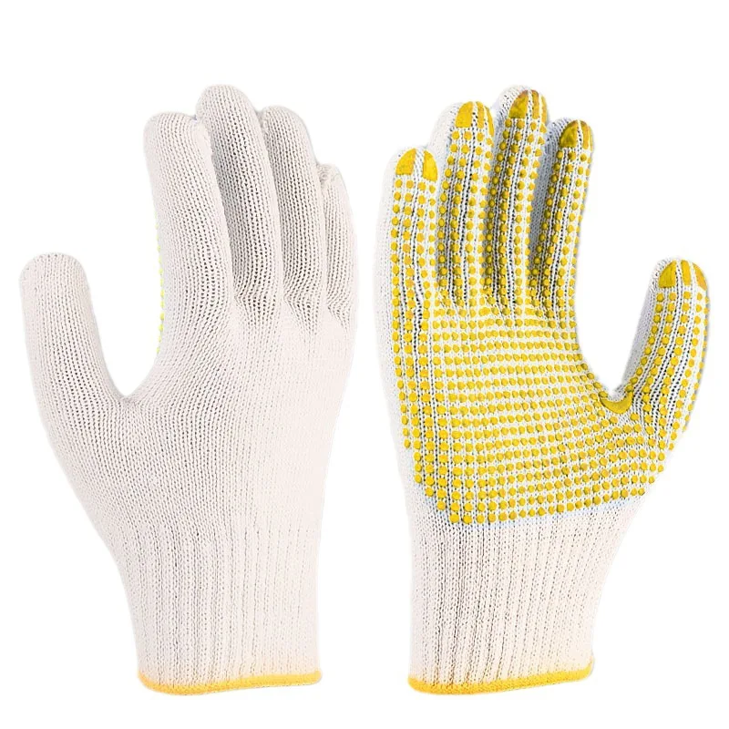 Non-Slip Protective Work Gloves, PVC Wool, Yarn Dispensing, Plastic Touch Screen, Cotton Printing, 12 Pairs