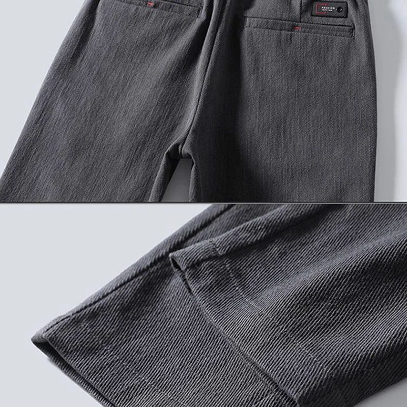 Pantalones de traje informales de mezclilla falsa para hombre, chaqueta recta holgada, pantalones de negocios hasta el tobillo, pantalones recortados versátiles