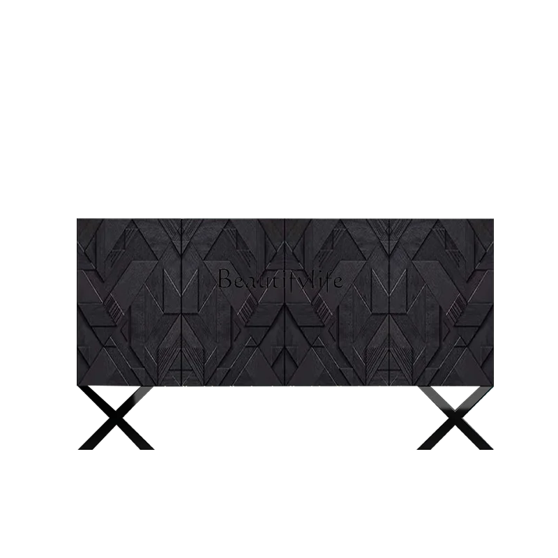 

4French entrance cabinet medieval dining edge solid wood carving flower storage entrance four-door cabinet