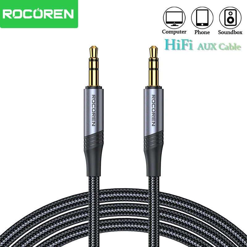 Rocoren 3.5 mm Male to Male Audio Aux Cable Nylon Braided Aux Cord Cable For Headphones Car Audio Computer TV Soundbox Tablets