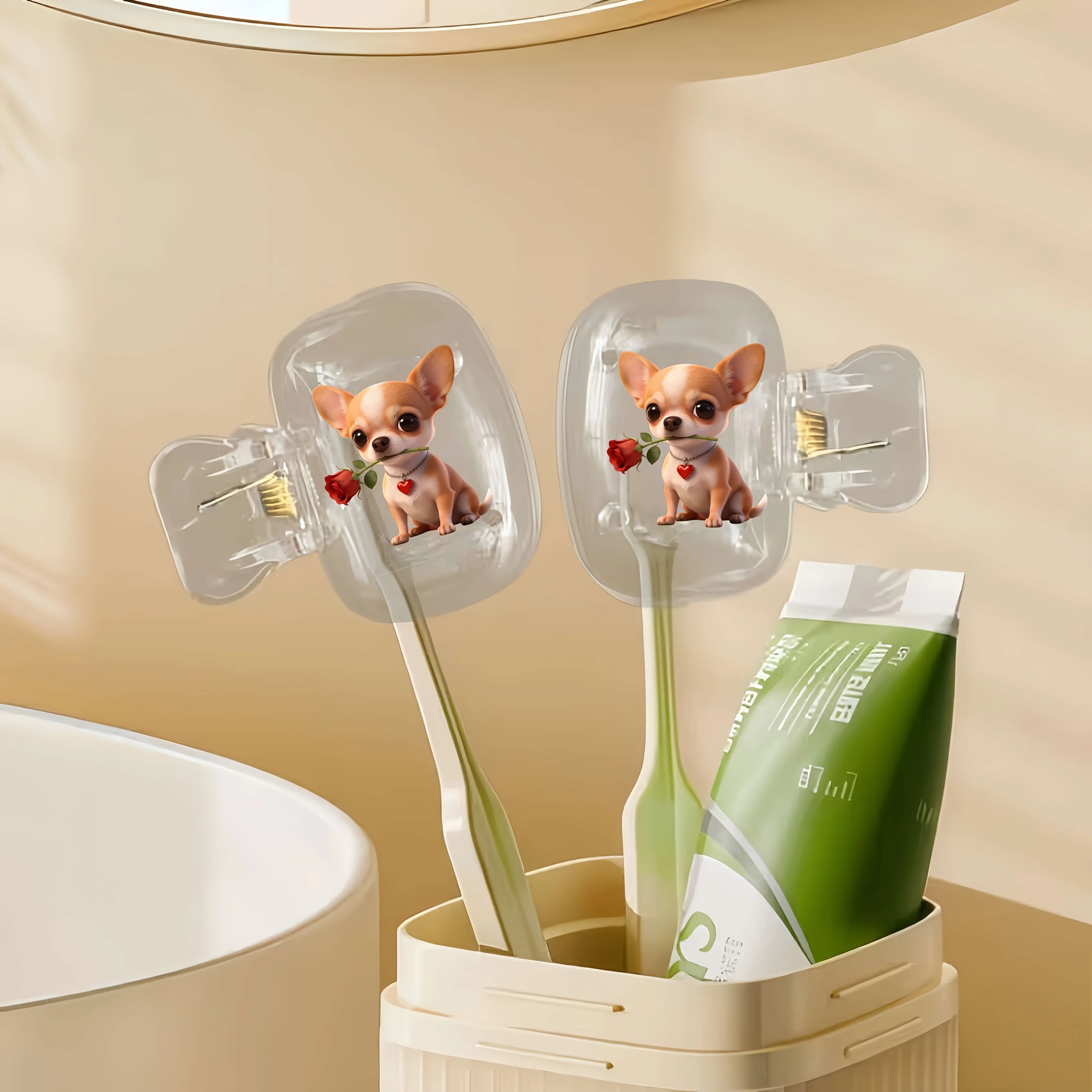 2pcs Chihuahua Toothbrush Holder With Ventilation Holes to Keep Brush Heads Clean and Dry Ideal for Home and Travel Use Gifts