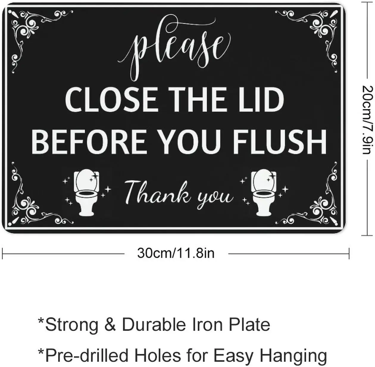 Funny Restroom Sign Close the Lid Before You Flush Designer Toilet Metal Sign Home Plaque Farmhouse Bath Shelf Decor