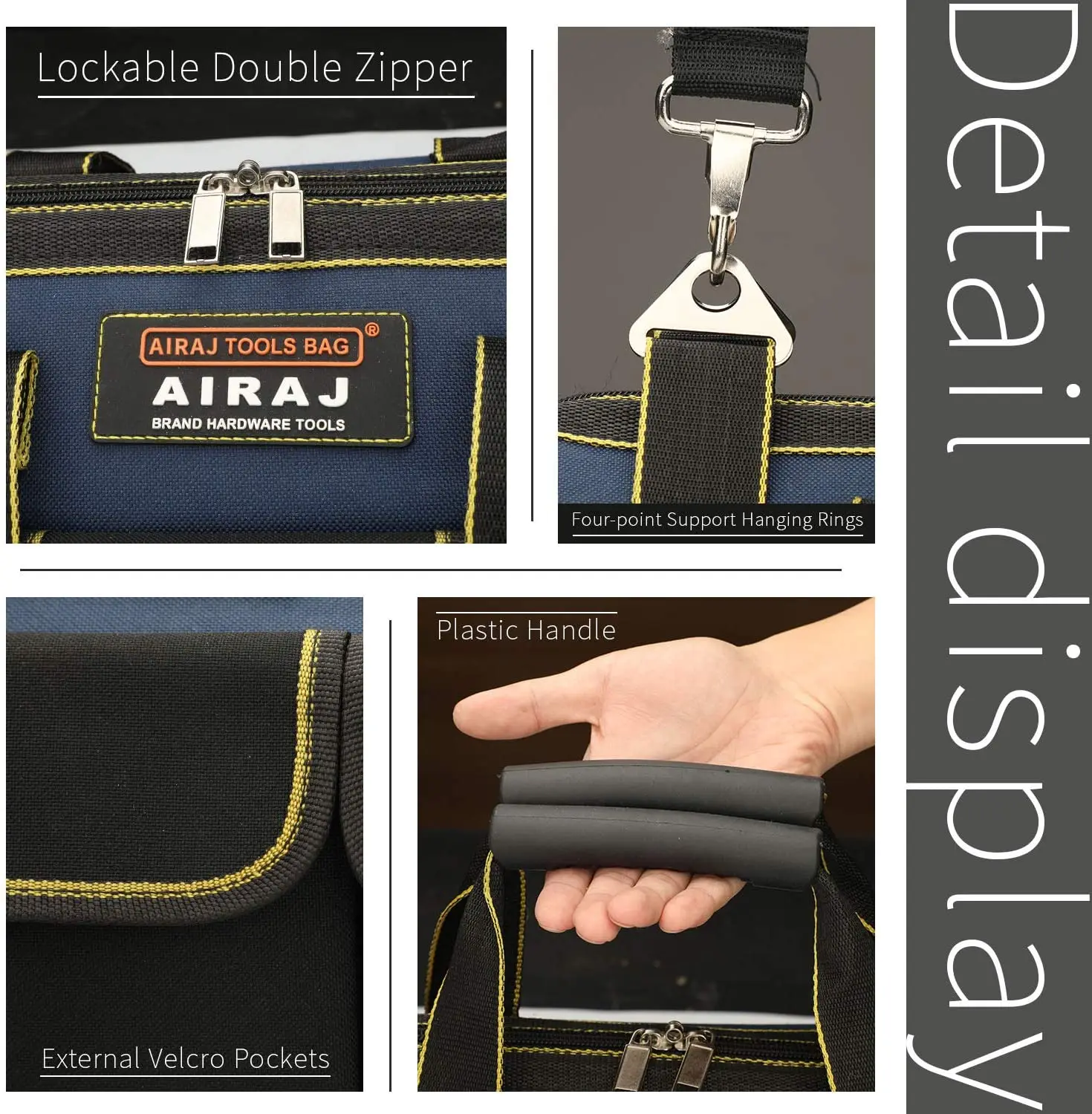 Imagem -04 - Airaj-bolsa de Ferramentas Multifunções 1680d Oxford Cloth Bolsa de Eletricista Impermeável Anti-queda Armazenamento Multi-bolso