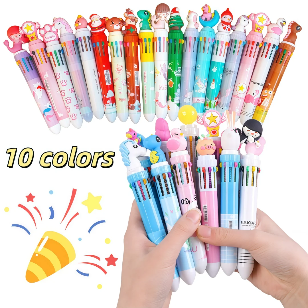1-30 Pieces Cartoon Multi-style Random Ten-Color Ballpoint Pen Set Multi-color Notebook Writing Pen Multi-Functional Note-taking