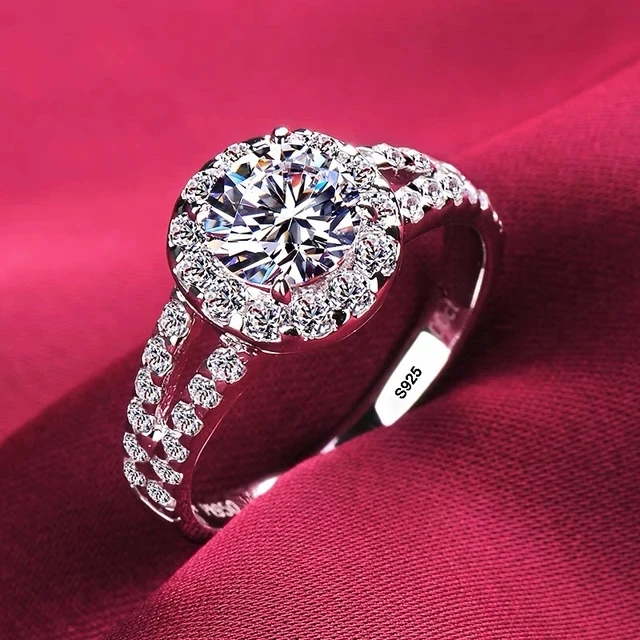 Luxury Pure 18K White Gold Color Tibetan Silver Ring Round Clear 5A Zircon Engagement Wedding Band Bridal Jewelry Gift for Women image 3