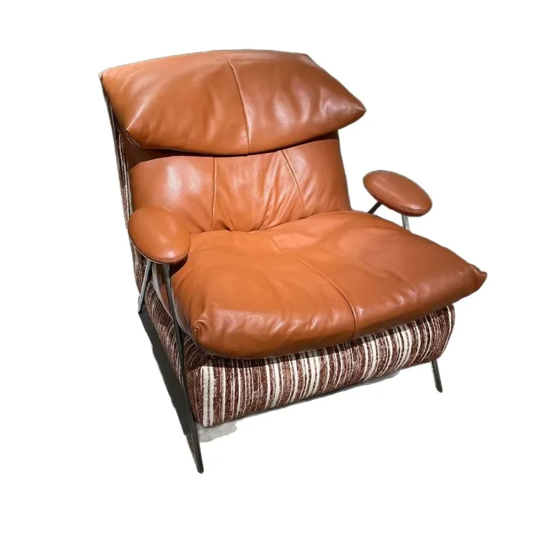 

Leather Leisure Chair Living Room Sofa Chair Lazy Balcony Single Chair Leather Fabric Down Soft Bag