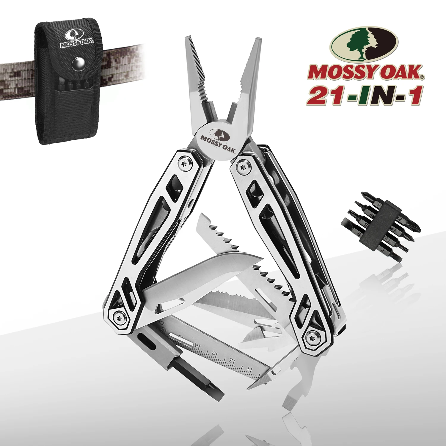 MOSSY OAK 21 in 1Stainless Steel Multifunction Pliers Portable for Outdoors Survival Camping