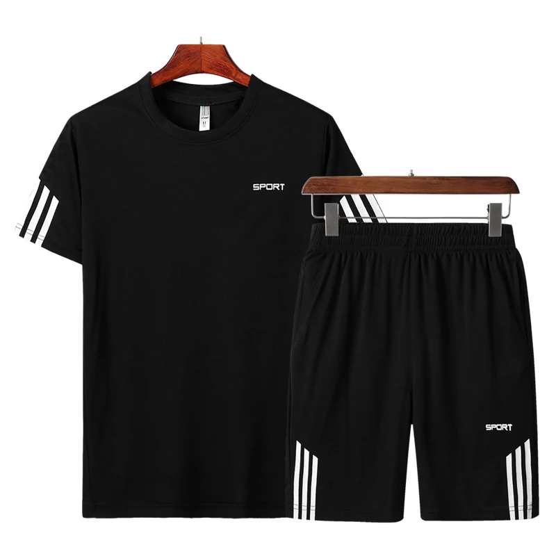 Traje deportivo transpirable de manga corta para hombre, Camiseta holgada de secado rápido, pantalones de un cuarto, traje informal para correr, Verano