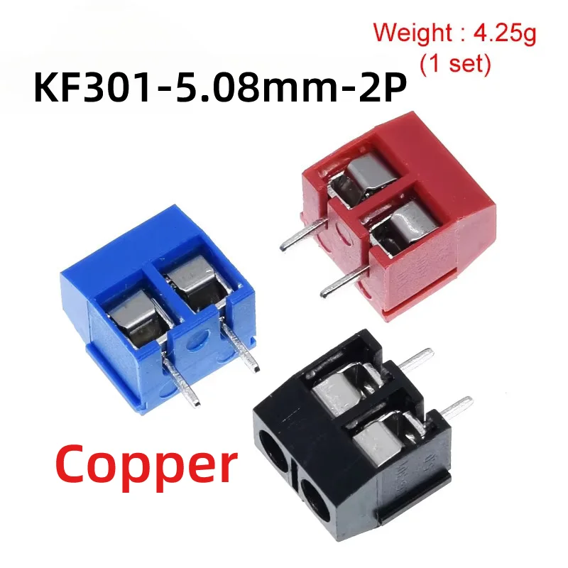 10/30PCS KF301-2P KF301-5.0-2P KF301 Screw 2Pin 5.08/5.0mm Straight Pin Screw  terminal-block Connector Black Red Green and Blue