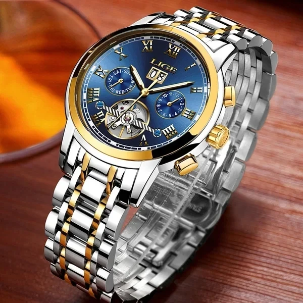 LIGE Brand Luxury Tourbillon Watch Men Fashion Business Men\'s Mechanical Wristwatches Waterproof Sport Automatic Watch For Men