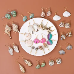 New In Natural Shell Sea Scallop Drop Earrings Boho Shell Drop Earrings for Women Femal Sea Beach Earrings Summer Jewelry Gifts