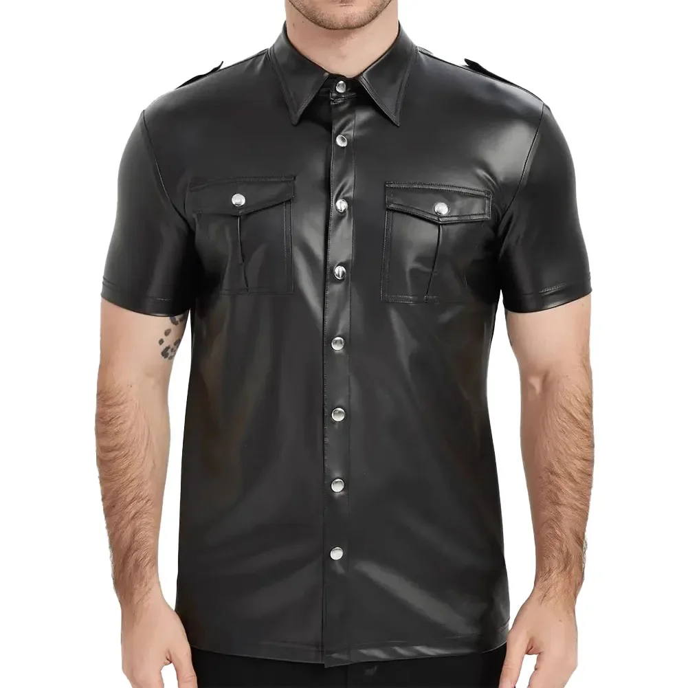 

Рубашки из искусственной кожи 2XL, модная клубная одежда для мужчин, рубашка на пуговицах, униформа на пуговицах, новый сорт, осенняя сезонная одежда