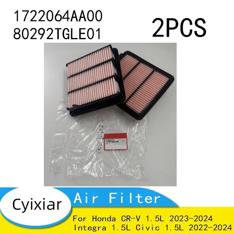 

2PCS Engine Air Cleaner Flow Filter for Honda CR-V 1.5L 2023-2024 Integra 1.5L Civic 1.5L 2022-2024 1722064AA00 80292TGLE01