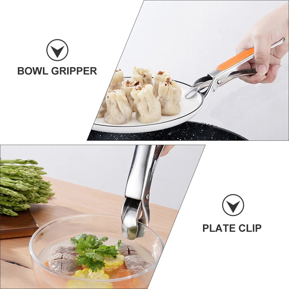 

Stainless Steel Food Tongs Metal Dish Clamp Disc Clip Kitchen Plate Gripper Silica Gel Hot Plat Practical Microwave Oven Use