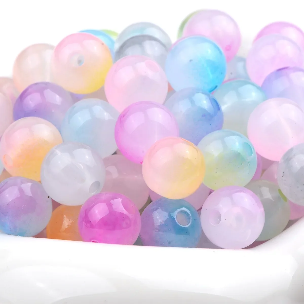 30pcs/70pcs Random Color Gradient Round Acrylic Beads for DIY Crafts, Keychains, Mobile Phone Chain Charms Fashion Jewelry