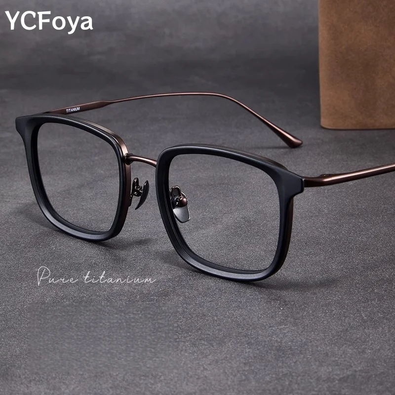 

YCFoya High quality Fashion Pure Titanium Glasses Frame for Men Retro Square Decorative Myopia Glasses Frame for Women 03005