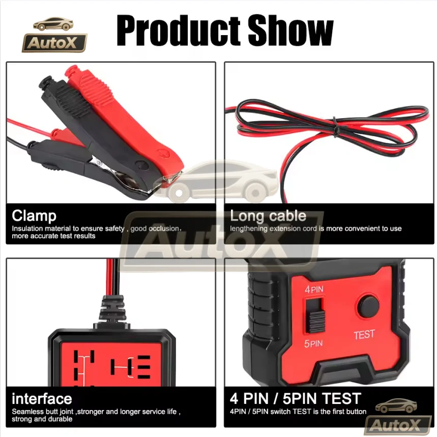 Vérificateur de batterie de voiture avec indicateur LED, Test électronique, testeur de relais de voiture pour analyseur d'alternateur automatique, outil de Diagnostic 12V