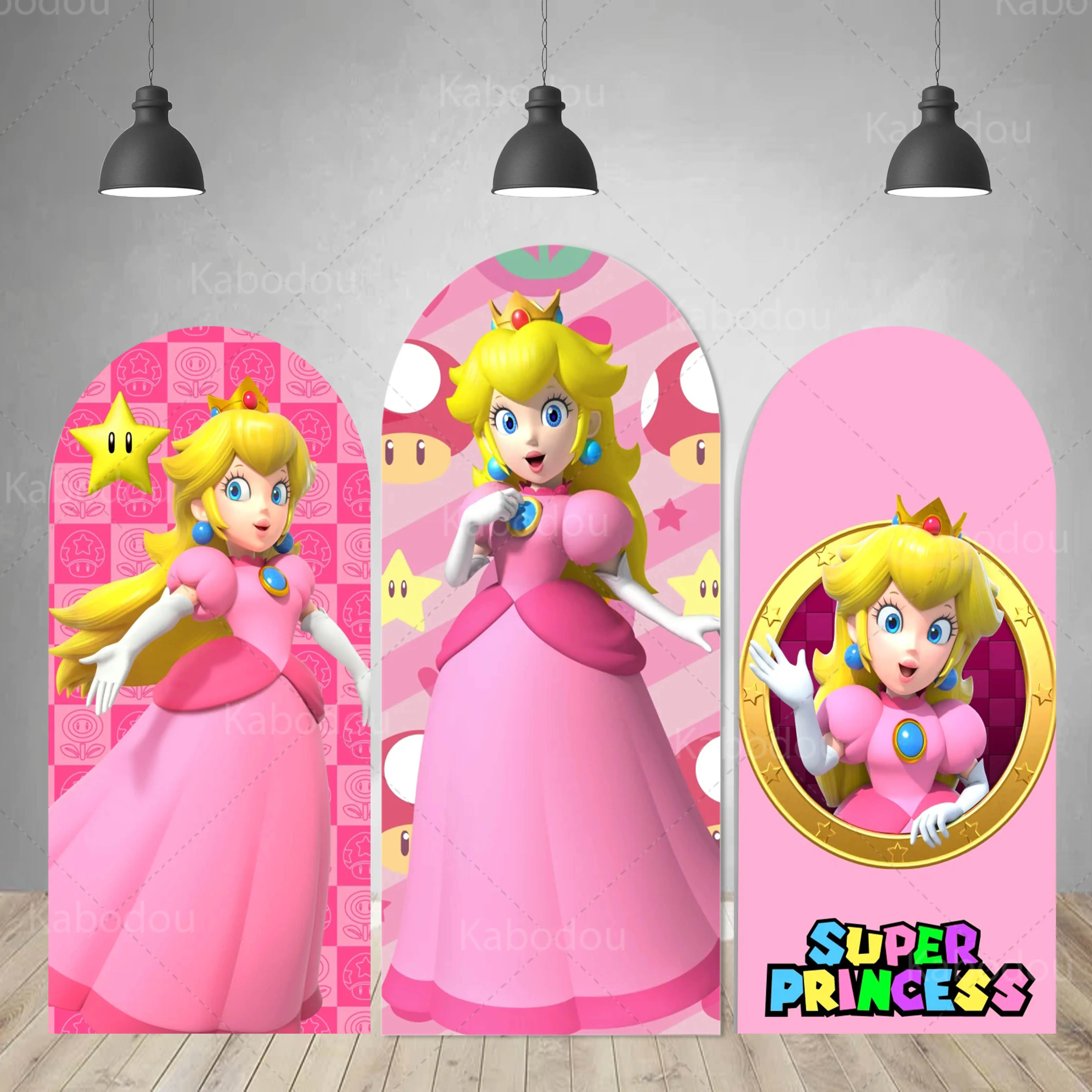 

Princess Peach Pink Doubleside Backdrop Arch Girls Birthday Party Decoration Photography Background Polyester Studio Props