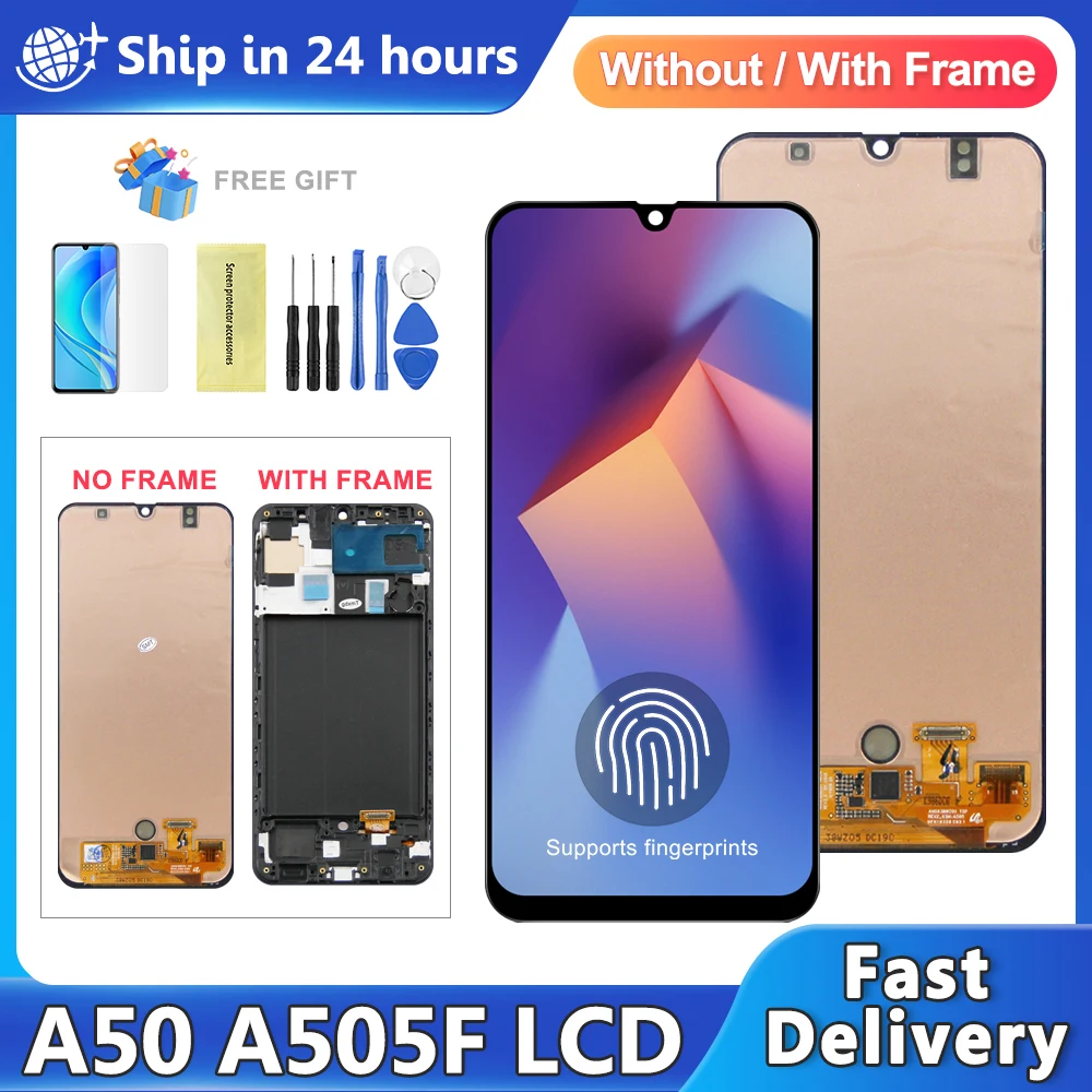 

Супер AMOLED для Samsung A50 A505 A505F A505FN A505GN A505FM ЖК-дисплей с цифровым преобразователем сенсорного экрана в сборе A50 Замена экрана