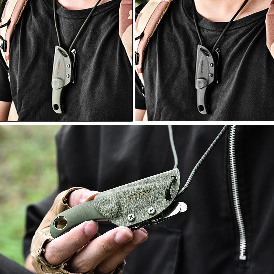 

Tonife Runer HKT2021 Fixed Neck Knife with Sheath and Lanyard 4.7cm Full Tang Blade EDC Knife Neck Knife for Outdoor Use