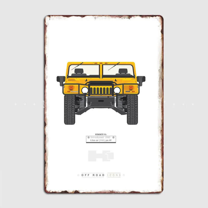 Hummer H2 Yellow Black Classic Car Metal Sign Poster Garage Living Room Decor Sign Cinema Custom Tin Vintage Home Wall Decor