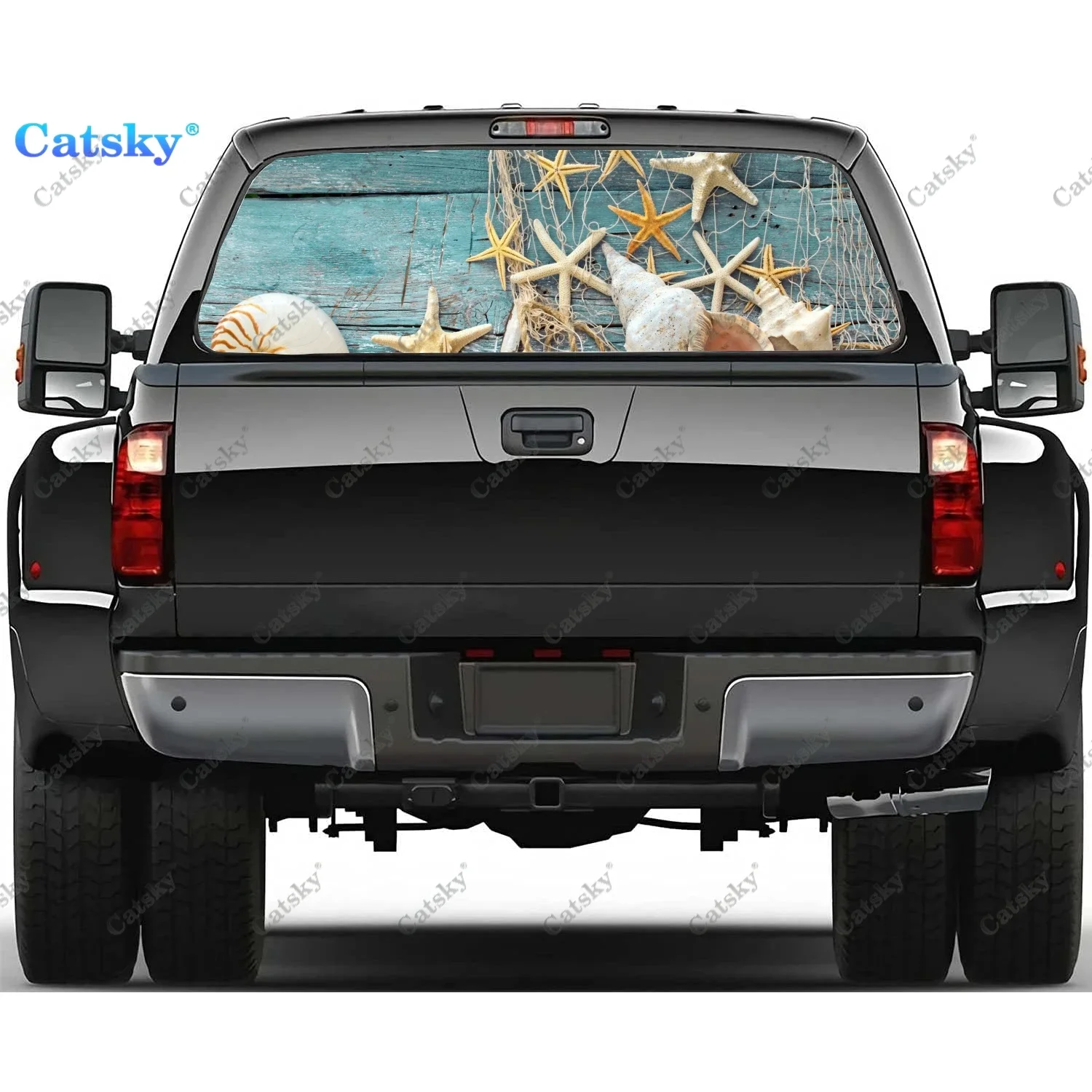 Seashell Rear Window Decals for Truck,Pickup Window Decal,Rear Window Tint Graphic Perforated Vinyl Truck Stickers