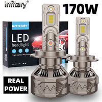 Infitary Real High Power LED Car Headlights H7 H4 CANBUS Bulb H1 H11 HB3 9005 HB4 9006 170W Lamp 2 Copper Tube Lights for Auto