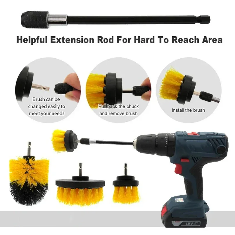 

Drill Brush Kit Electric Scrubber Brush for Cleaning Bathroom Bathtub Brush Scrub Drill Cleaning Kit Carpet Glass Car 3-7Pcs