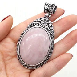 1pc 40x60mm Oval Alloy Pendant Natural Stone Rose Quartz Charms for Jewelry Making Supplies DIY Necklace Earrings Accessories