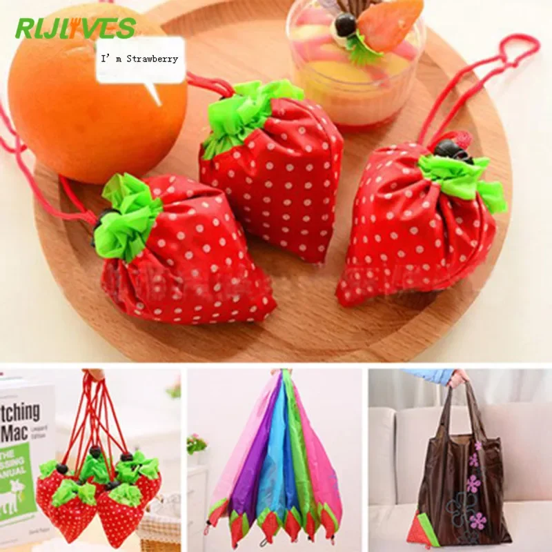 Bolso de almacenamiento de fresa, bolsas de compras plegables, reutilizables, plegables, de nailon, colores aleatorios, 1 ud.