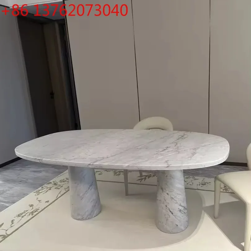 Mesa de comedor de mármol natural, mesa de comedor rectangular de mármol blanco Carrara italiano para sala de estar/comedor