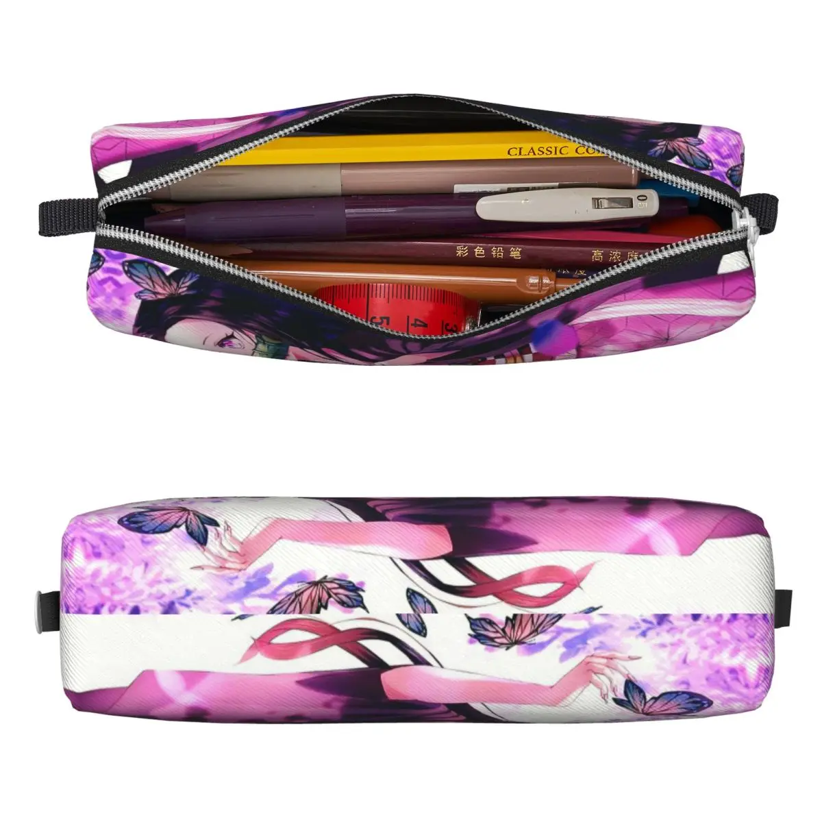 Nezuko Anime Demônio Slayer Lápis Casos, Big Capacidade Pen Bag, Material Escolar, Zipper Papelaria, Novo