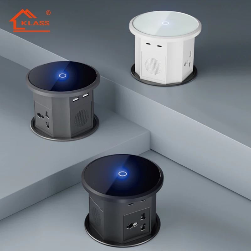 Waterproof Pop Electric Lifting Tabletop Socket Tuya Wifi Remote Control USB C 15W Wireless Charging Safety Protection