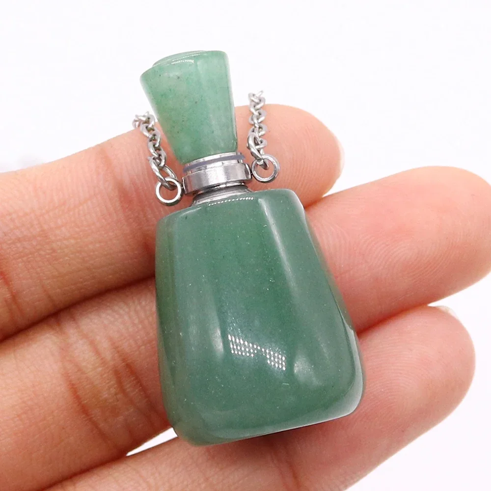1pc Smooth Perfume Bottle Amethyst Tiger Eye Red Stone Natural Stone Essential Oil Diffuser Pendant Necklace Retail Supply