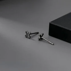 925 Sterling Silver Black Cross Stud Earrings For Women Hiphop Fashion Men Female Jewelry