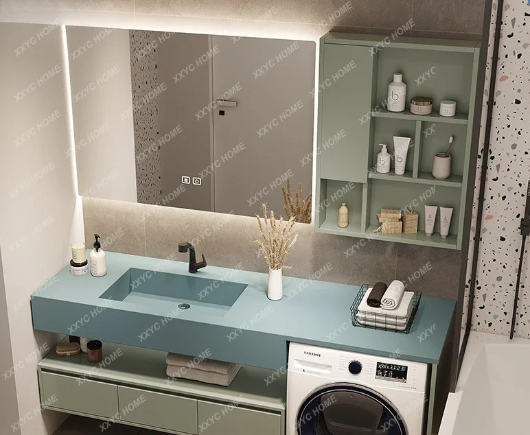 Washing Machine All-in-One Cabinet Combination Stone Plate Bathroom Cabinet Light Luxury Washbasin