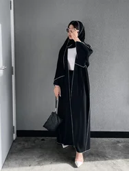 Kadınlar Abaya hırka Abayas çift katmanlar Kaftan İslami müslüman Dubai 2024 overlok dikiş türkiye açık Abaya seti 3 parça